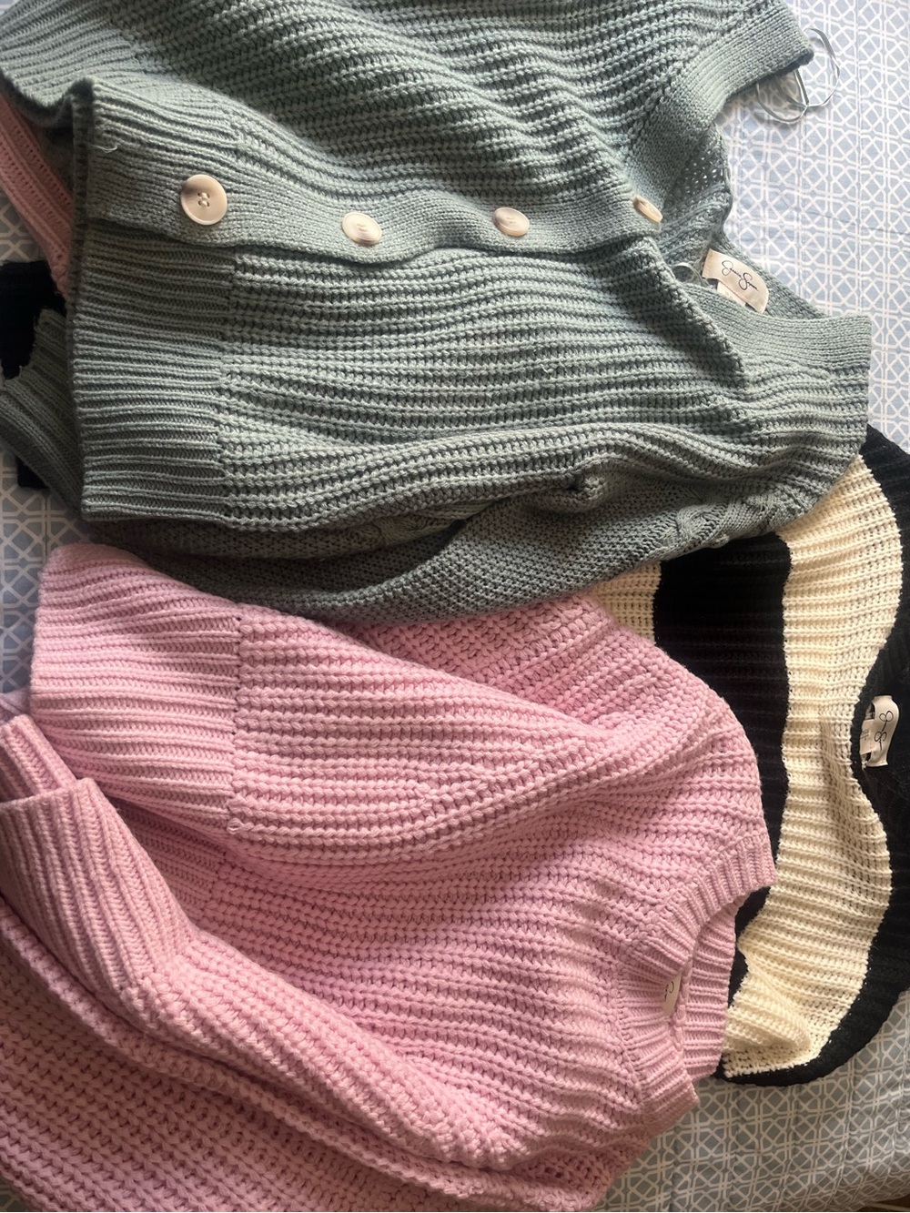 Jessica Simpson Sage Green & Pink Rib-Knit Cardigans Duo
